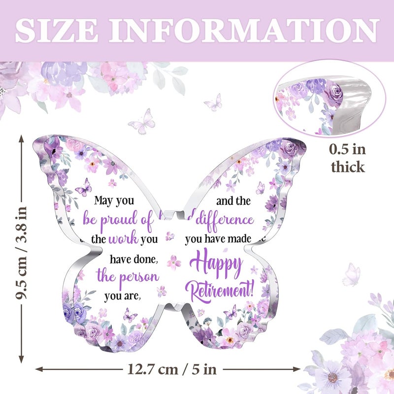 Glydein Unique Retirement Gift for Woman Men 2026, 5x3.8x0.5 Inch Purple Butterfly Acrylic Plaque Decor with Warm Words, Best Retirement Gifts for Coworker Teacher Friend Nurse Boss - Image 4